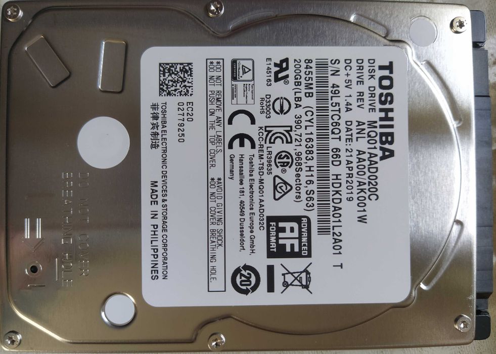 Жорсткий диск (HDD 2.5) для ноутбука Toshiba 200GB новий.