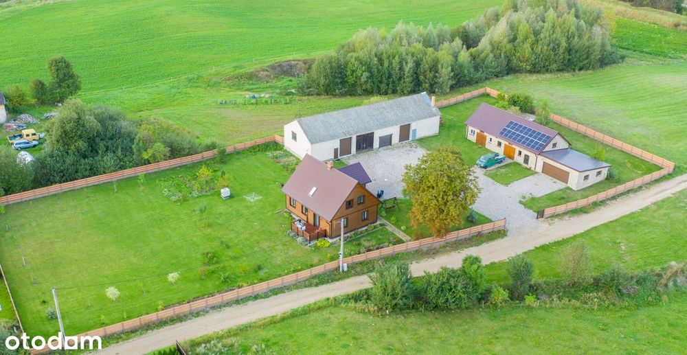 Siedlisko, dom 136m2 z bala, budynki, blisko miasta, 1,2ha.