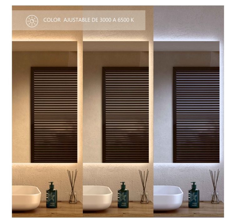 Espelho De Banheiro Com Luz Led, Luz Ajustável Em 3 Cores E Intensidades, Antiembaçante Luz Indireta 80cm Alto X 120cm Largura Bellobath