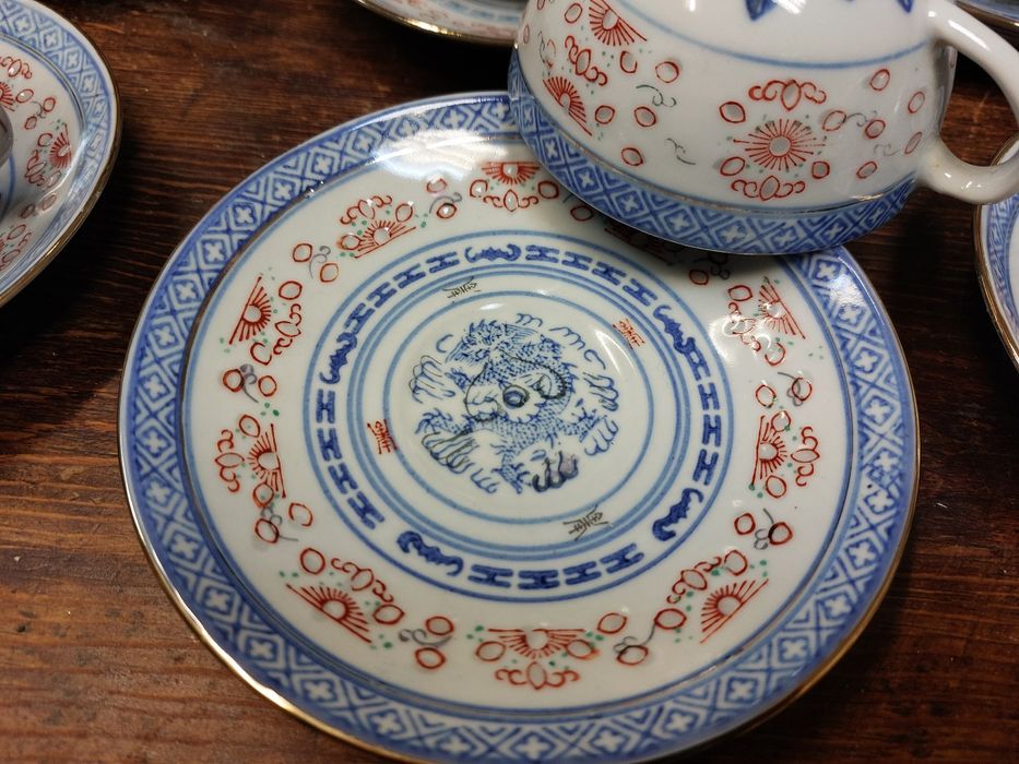 Conjunto de 6 chávenas e pires, bago de arroz em porcelana chinesa