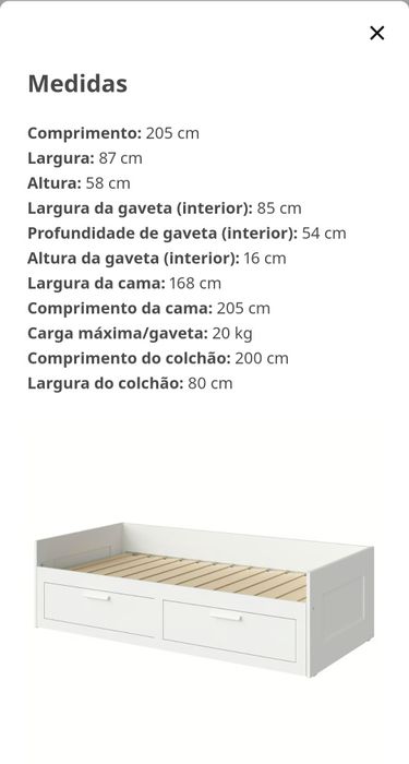 Cama indiv/dupla c/2 gav, branco, 80x200 cm