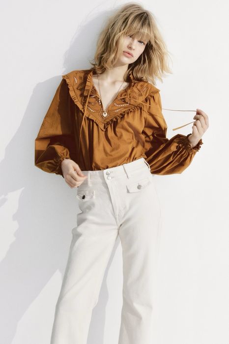 Бавовняна блуза з вишивкою H&M