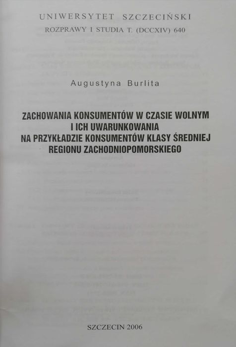Książka "Zachowania konsumentów w czasie wolnym" A. Burlita