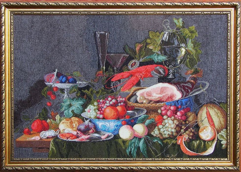 Вишита картина хрестиком “натюрморт з фруктами та вином”