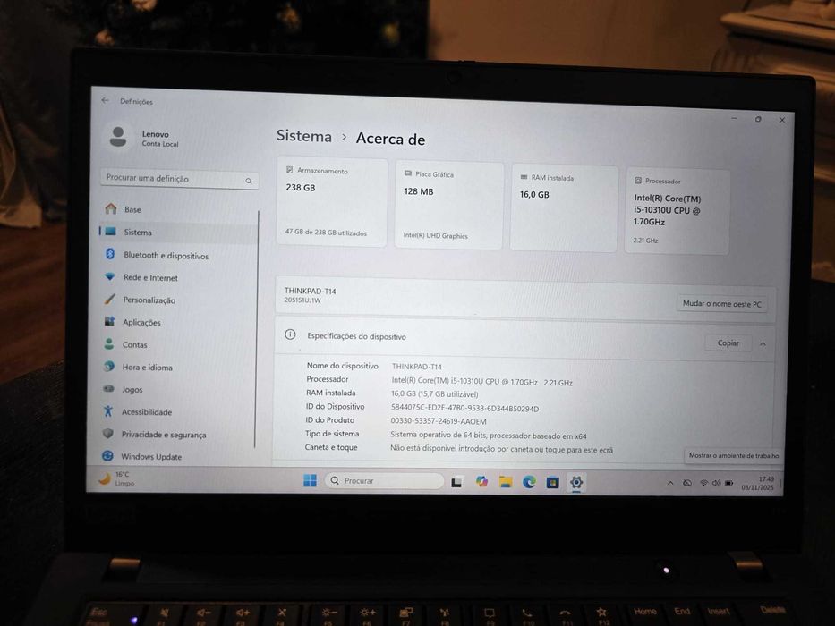 Lenovo ThinkPad T14 G1 | 10th Gen. Intel i5 | 16Gb | 256Gb Impecável