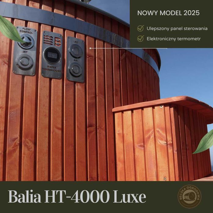 Balia ogrodowa z hydromasażem | Jacuzzi | LED | Piec | 200 cm | NOWOŚĆ