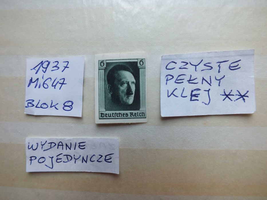 znaczki wydanie pojedyncze Mi647 cięty z Blok 8 Niemcy 1937r. HITLER Rzesza czysty ** Reich