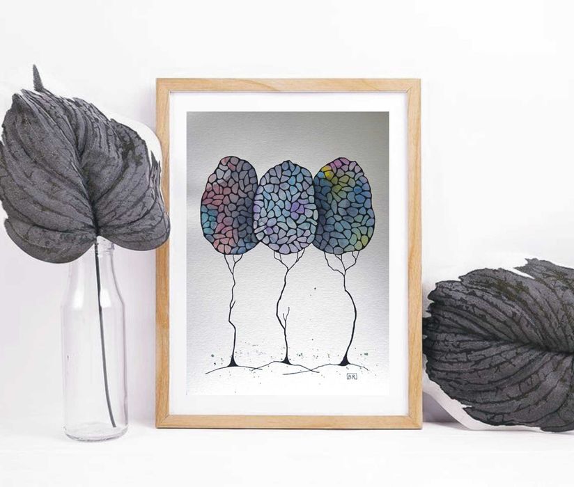 Akwarela Akwarelka Obraz pt. Drzewa - Przyjaciele 7, rozmiar A4,