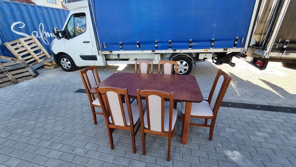 Nowe: Stół + 6 krzeseł,  kasztan + kawa z mlekiem , transport cała POL