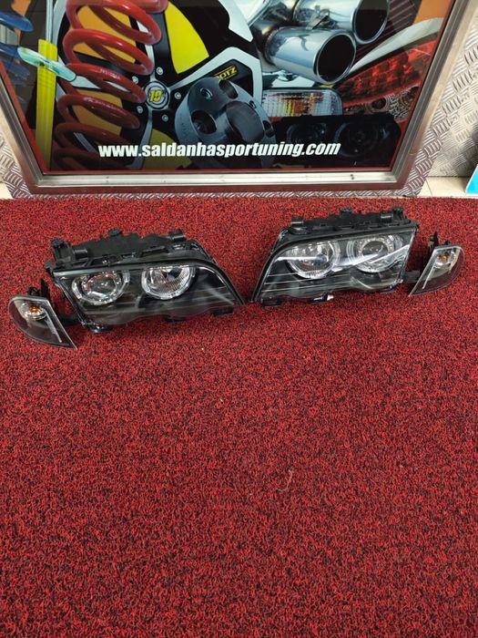 Faróis Angel Eyes LED BMW E46 | Look M3 | Pretos | Prontos a Montar
