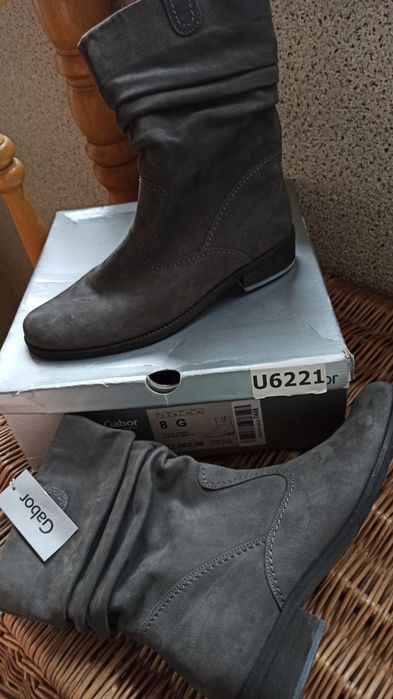 Szare skórzany kozaki botki Gabor 42 szerokie