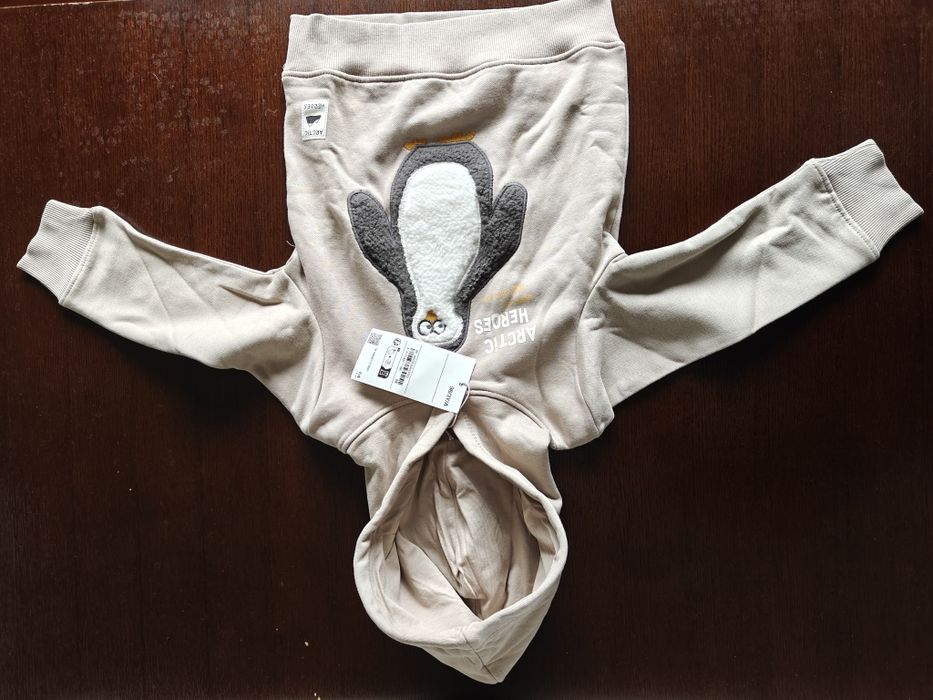 Sweater Hoodie beige Pinguim criança 3 anos 98 cm, nova, por estrear