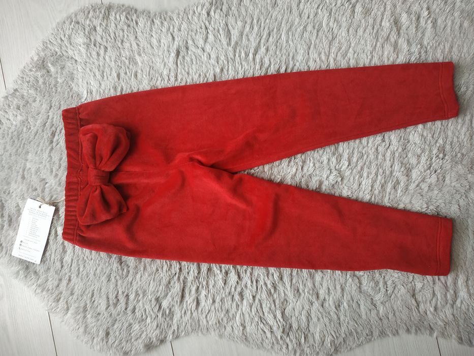 Nowe legginsy/welurowe/ocieplane/czerwone/kokarda/Helen/r.98/104