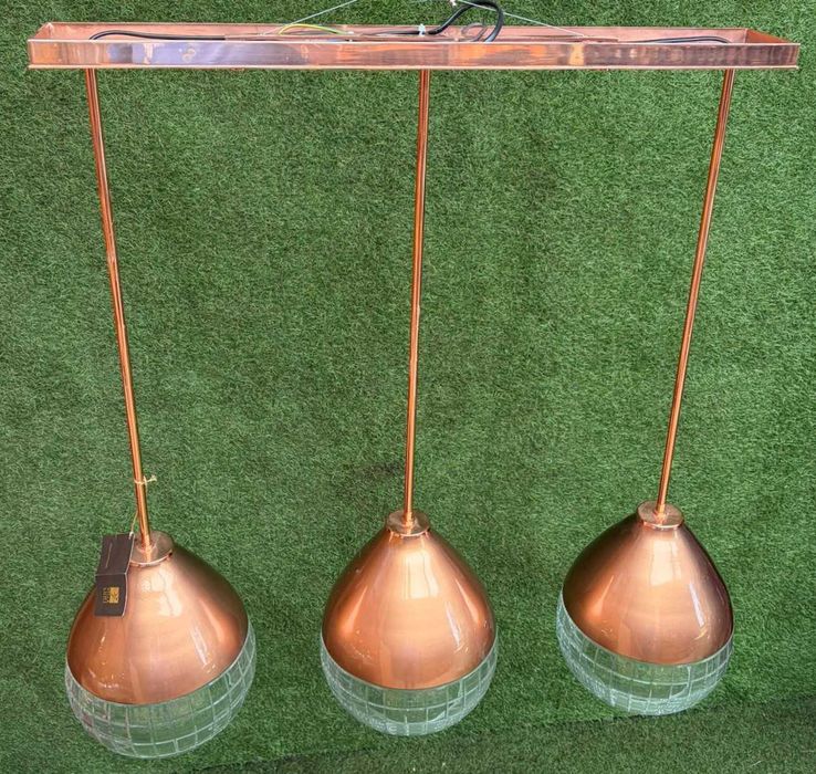 Candeeiro de teto 3 lumes acamamento em cobre 77 cm de altura