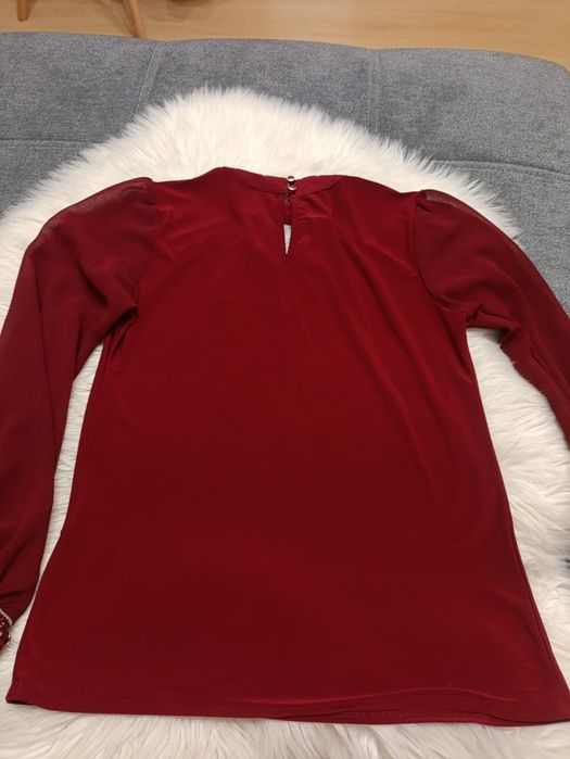 Elegancka bluzka z długim rękawem półgolf bordowa S