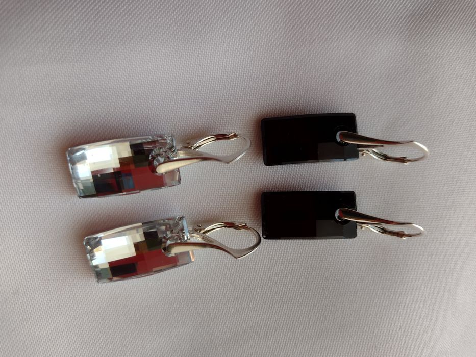 kolczyki 3,5cm czarne i srebrne Swarovski urban jet i crystal 2cm