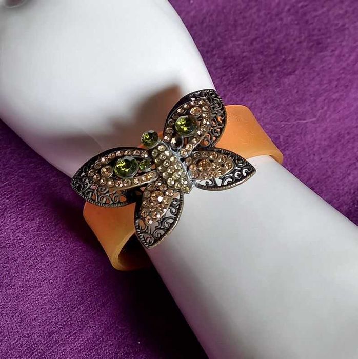 Bransoletka kolorowy motyl z cyrkoniami, szeroki pasek