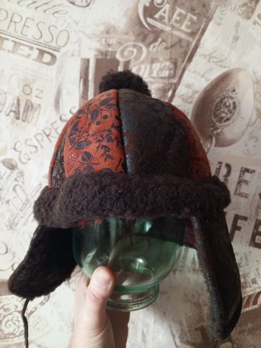 Детская зимняя шапка ушанка кожаная дитяча зимова шапка шкіряна