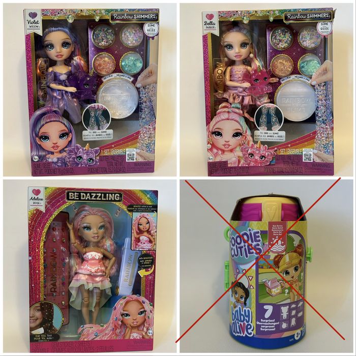 Rainbow high, goo jit zu, baby alive, gabby’s dollhouse, hot wheels, paw patrol