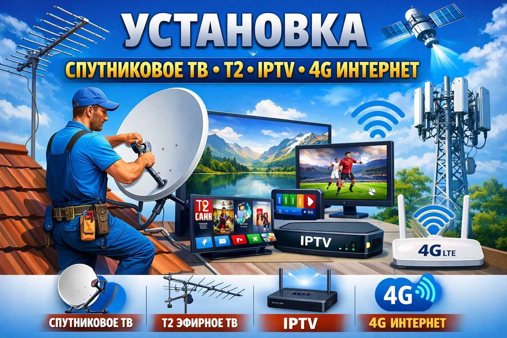 Спутниковое ТВ, Т2, IPTV, Безлимитный 4G Интернет. Установка/Продажа