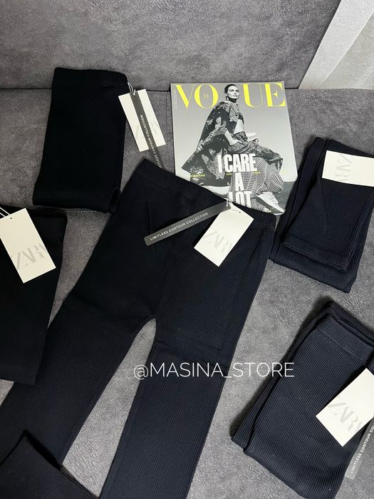 Легінси лосини Zara в рубчик чорні XS/S