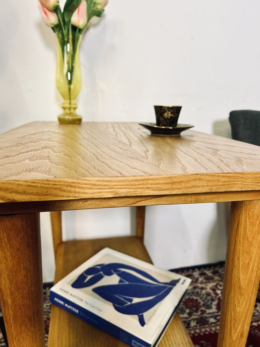 Stolik PRL kawowy piętrowy kultowy lata 60 jesion buk mat vintage