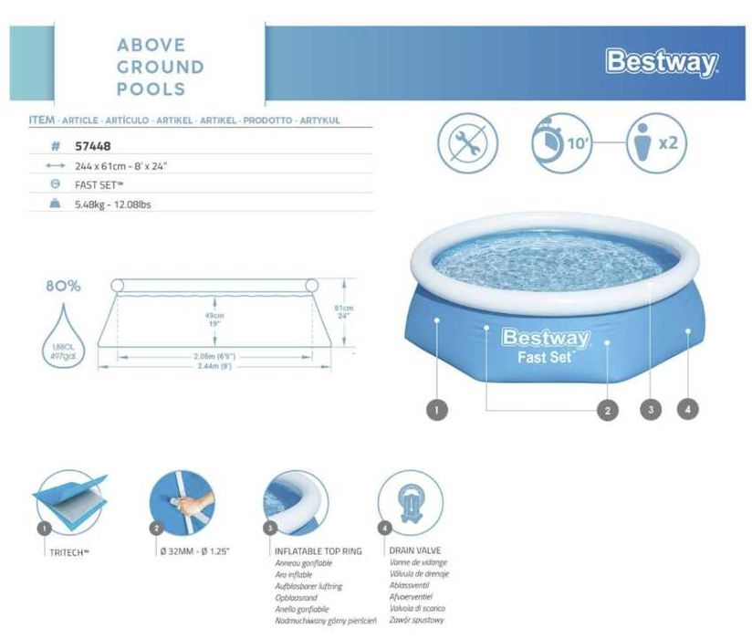 Piscina insuflável redonda Fast Set 2,44 m x 61 cm