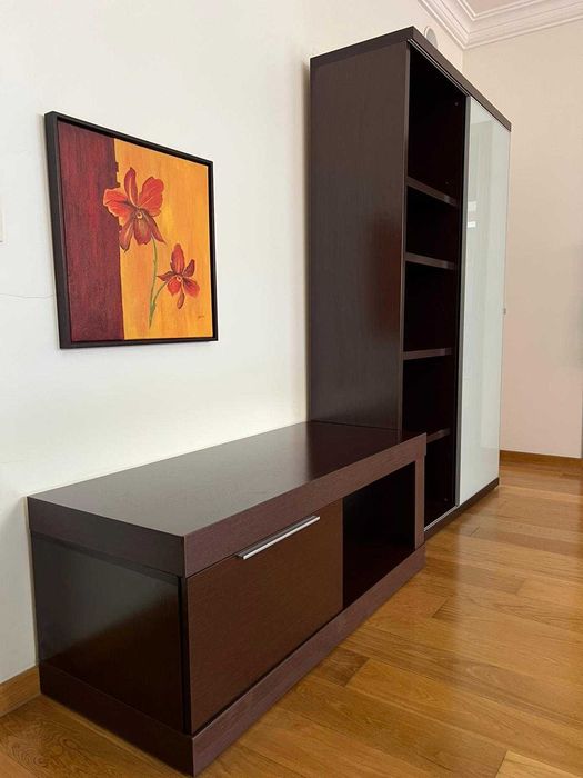 Móvel de sala wengué c/ armário vitrine e módulo TV – conjunto ou separado – Parque das Nações