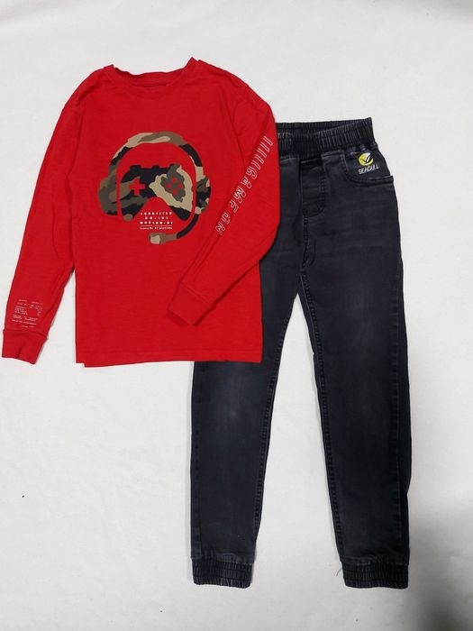 Джинси на хлопчика сірі 8-9 років + лонгслів в подарунок 128 134