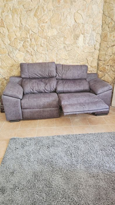 2 Sofás Reclináveis Elétricos 2 Lugares – Feitos por Medida – Tecido Cinza-Chumbo
