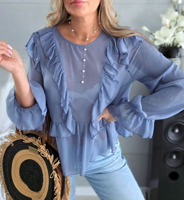 Elegancka lekka bluzka z falbankami L