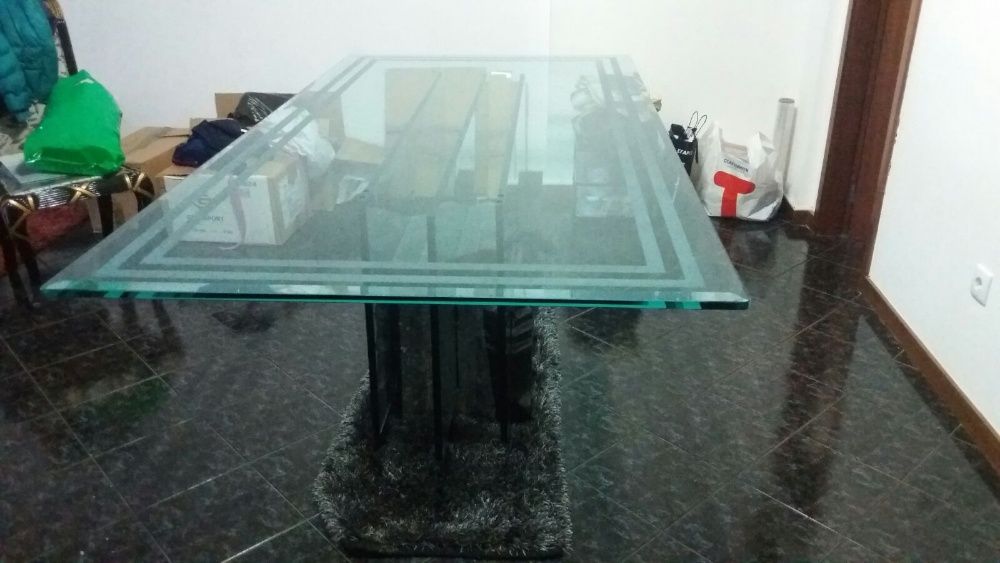 Jogo completo de mesa e cadeiras para sala mármore e vidro