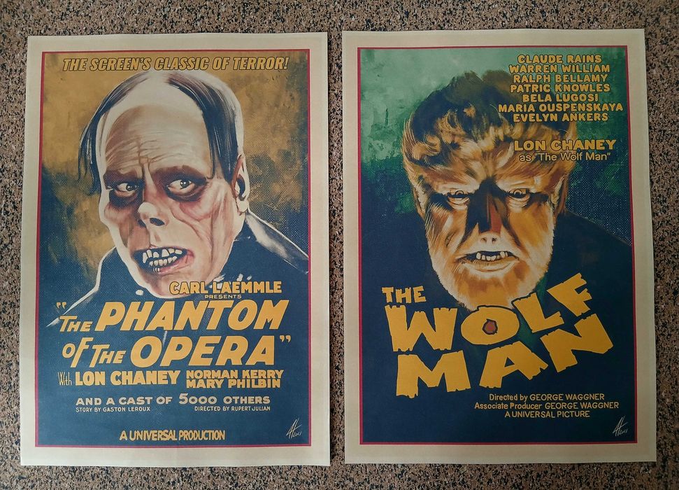 Lote de 8 Posters: Monstros Clássicos do Cinema (papel kraft 30x42 cm)