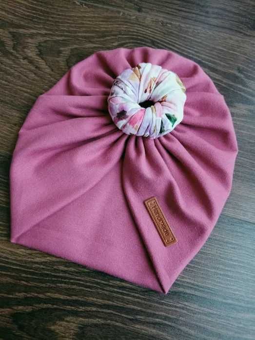 turban dla dziewczynki z donatem,  kwiatuszki, Handmade