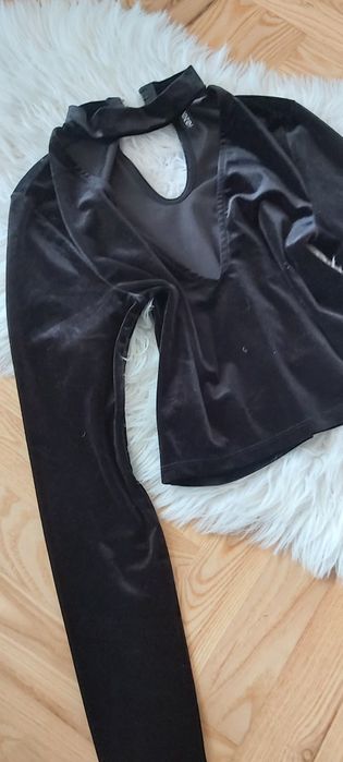 Bluzka welurowa top krótka choker czoker welur zamszowa h&m