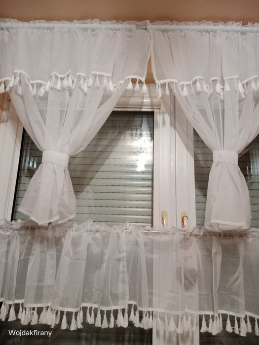 Firanka z zazdrostką woalowe Boho frędzle