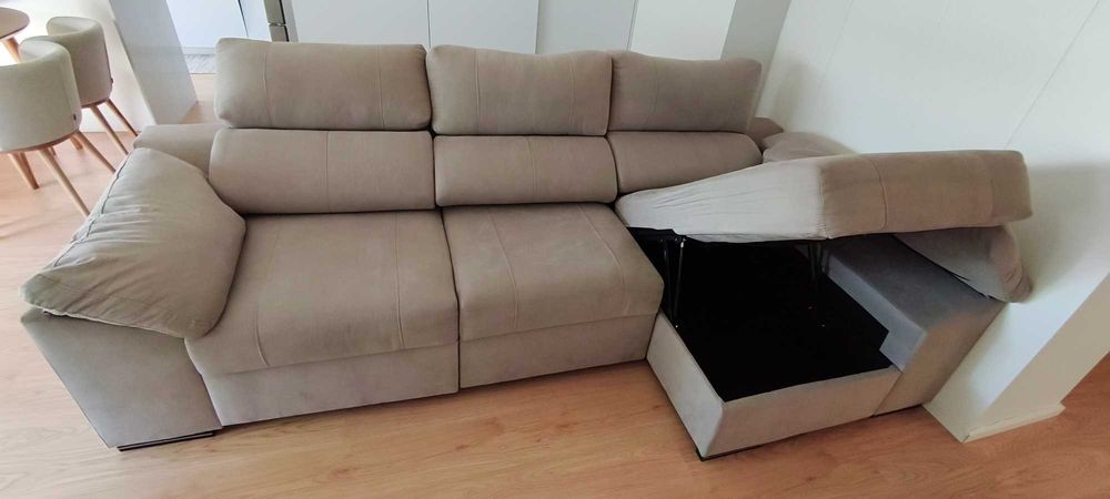 Sofá Chaise Long c Cama Prince (290x140cm) Chaise Cor: Dymar 18 (Bege)