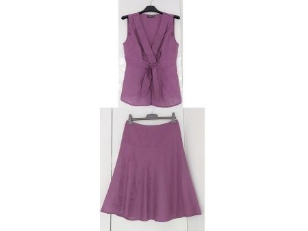 Mexx wrzosowy komplet bluzka i spódnica rozmiar 34/36 XS/S len+bawełna