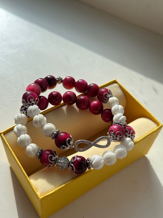 Браслет з натуральними каменями кошаче око та кварц