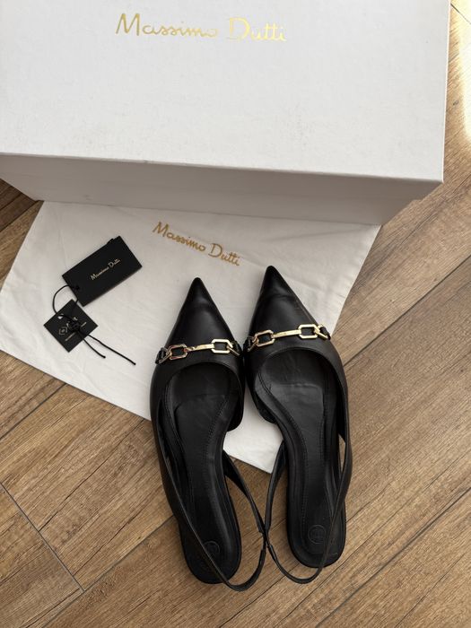 Massimo Dutti skórzane baleriny czarne z odkrytą piętą