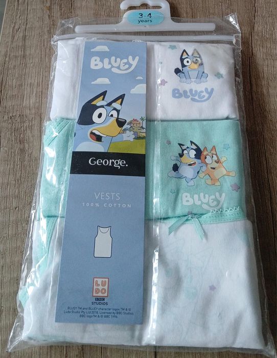 3 bawełniane podkoszulki dziewczęce Bluey George