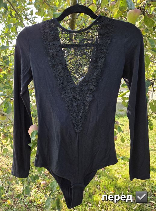 Новий Боді - комбітрес з кружевом / мереживом (M) трикотаж чорний