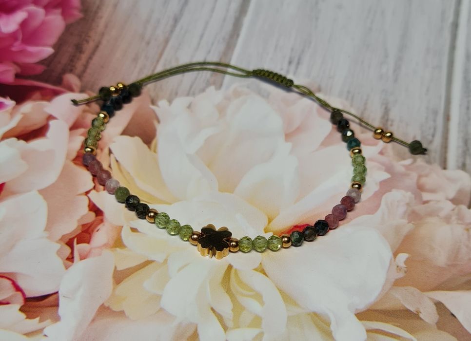 Bransoletka z kamieni naturalnych,  olivin i turmalin kolorowy