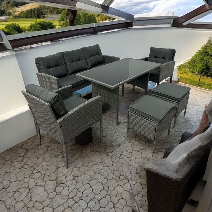 ZESTAW MEBLE ogrodowe komplet wypoczynkowy PROMOCJA 2x Fotel 2x Pufa