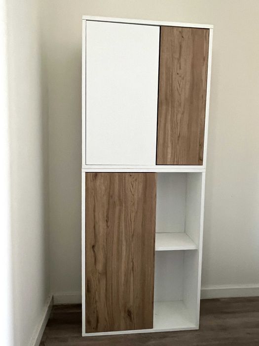 Móvel TV Modular Moderno Branco e Carvalho – Como Novo