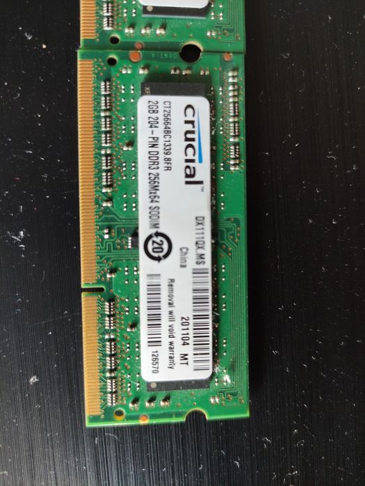Продам память для ноутбука(б/у)Crucial SODIMM DDR3 2* 2Gb 1333MHz PC
