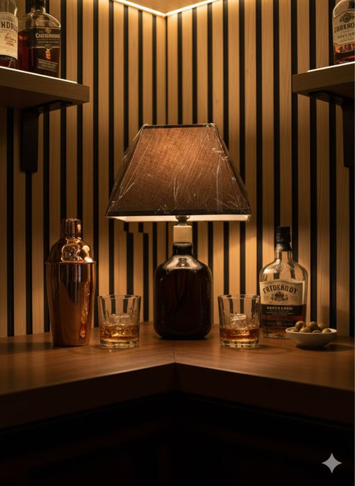 Candeeiro garrafa uisque Old Parr peça única lampadas led.