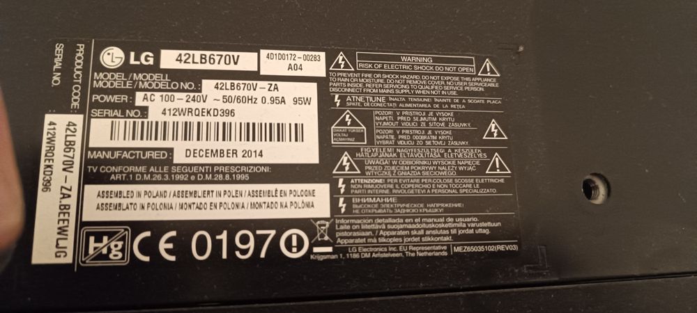 Zasilacz telewizor LG47LB670V