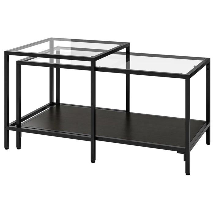 Mesas de encaixar, conj. 2, pret-cast, vidro, 90x50 cm