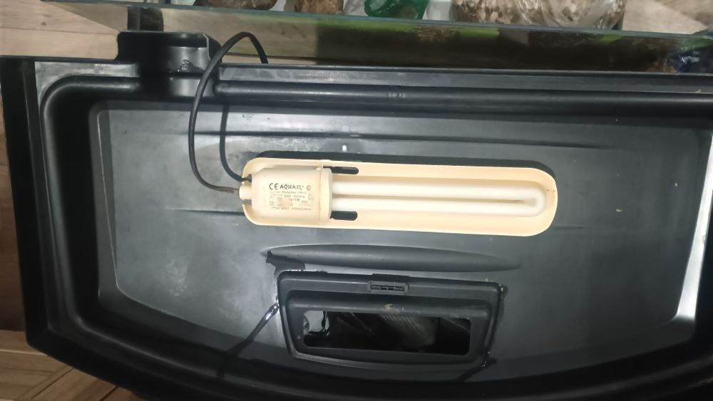 Akwarium z pokrywą, filtrem, grzałka i akcesoriami